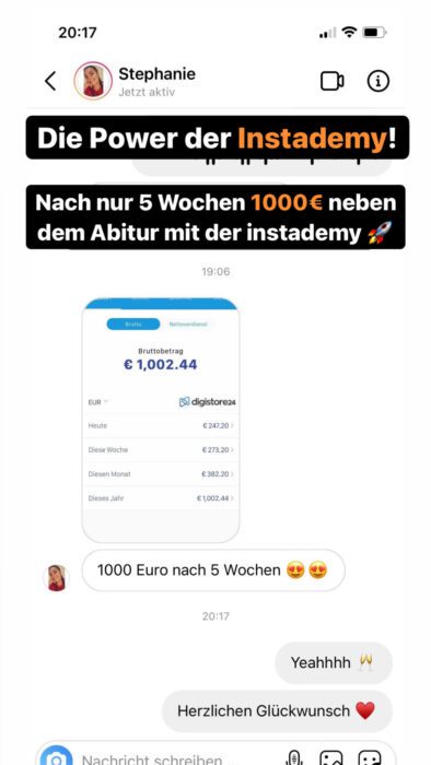 Instademy - Instagram Academy Ergebnisse erfahrungen Testimonials Schülerberichte kundenstimmen